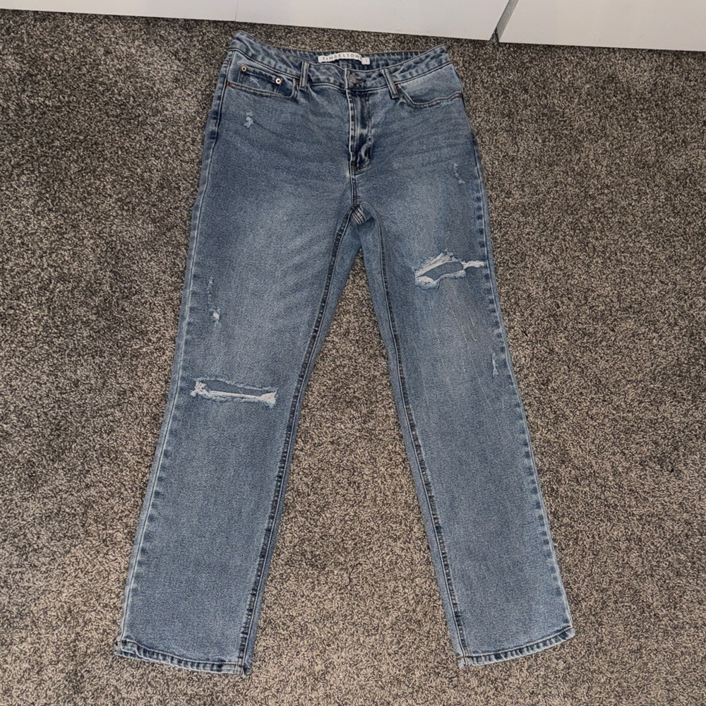 Light Wash Distressed Straight Leg Jeans